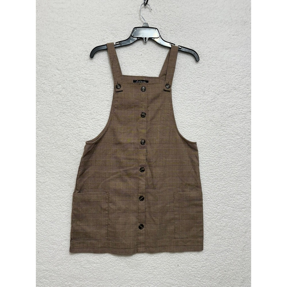 Mixed Threads Plaid Button Front Overall Mini‎ Dress Brown Tan Size M